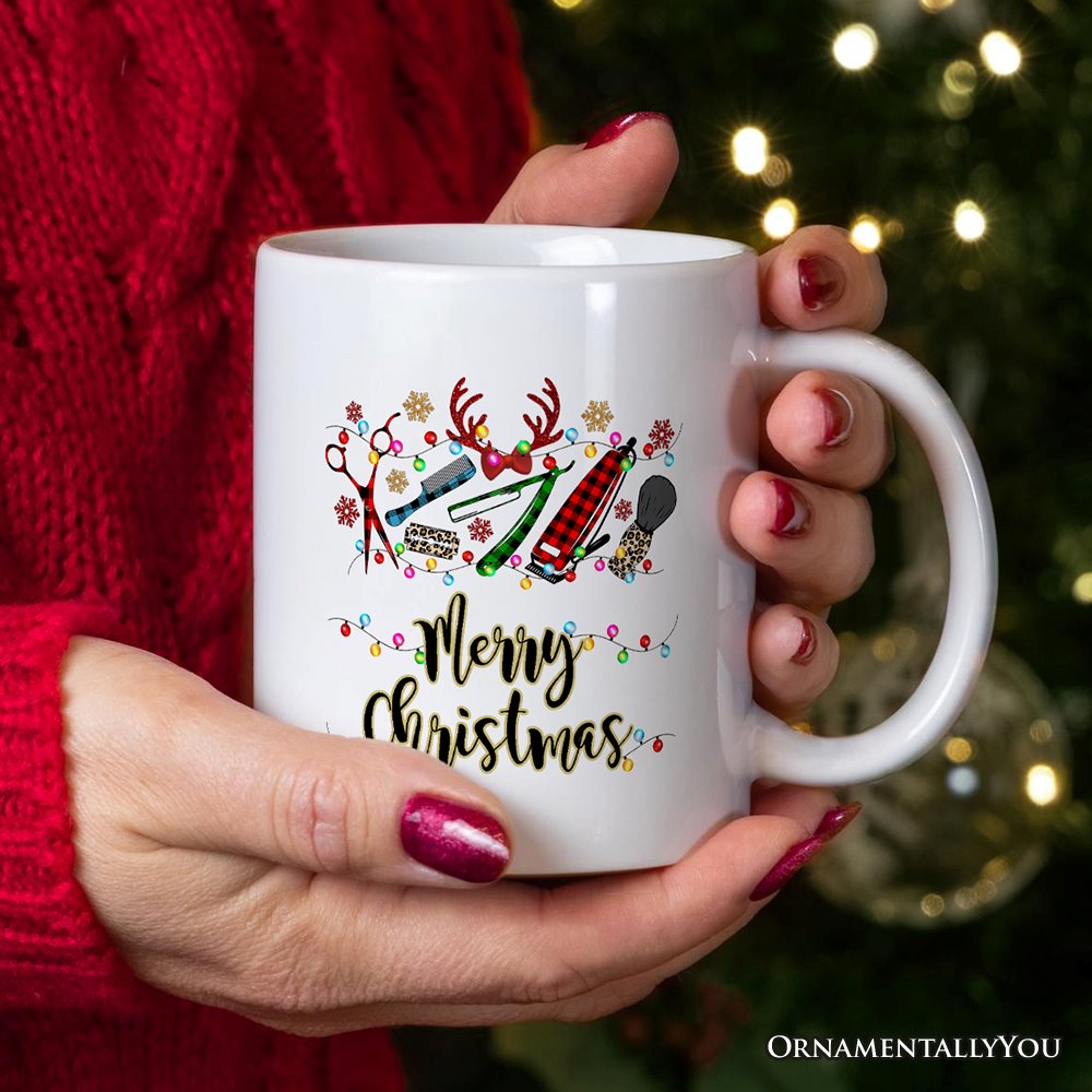 Personalized Mug Barber Buffalo Plaid Christmas, Barbershop Gift