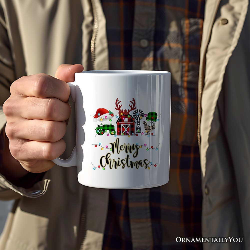Personalized Mug Farm Buffalo Plaid Christmas, Farmhouse Gift