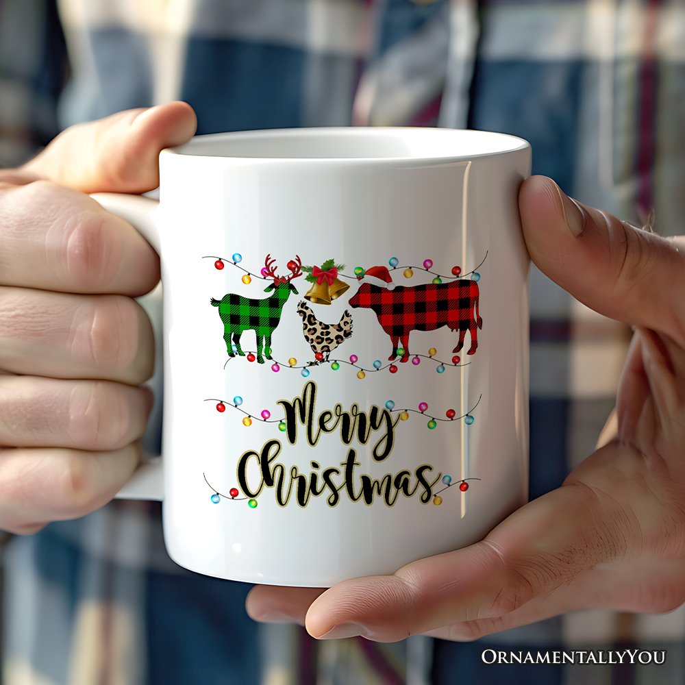 Personalized Mug Farm Animal Buffalo Plaid Christmas, Farmhouse Gift