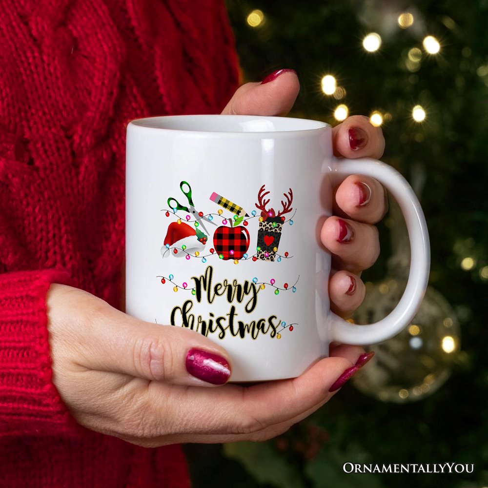 Personalized Mug Merry Christmas Plaid Teacher, School Professional Gift