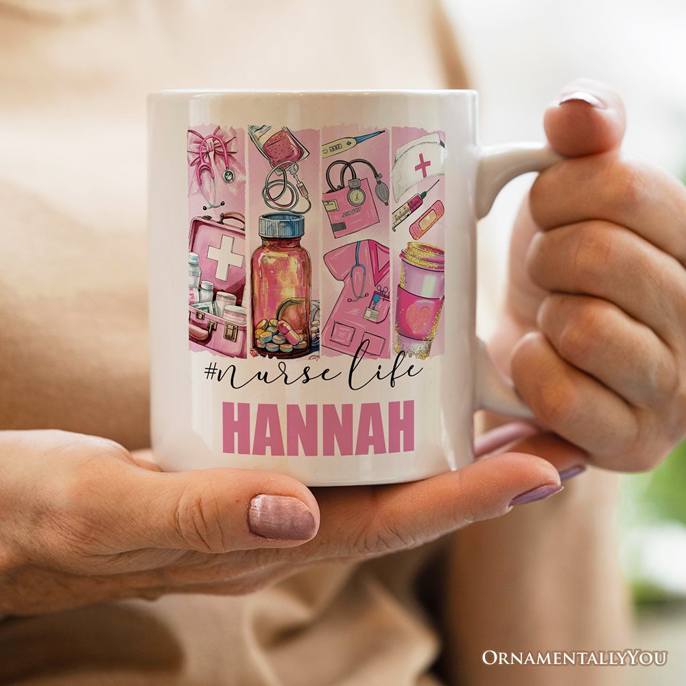 Nurse Life Personalized Mug, Coquette Medical Worker Appreciation Gift with Custom Name