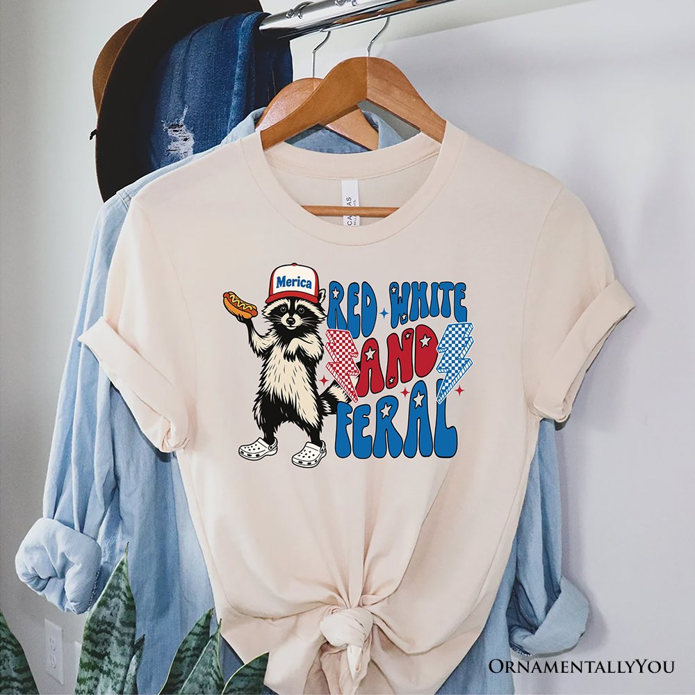 Red, White & Feral Raccoon T-Shirt, Wild Patriot American Tee