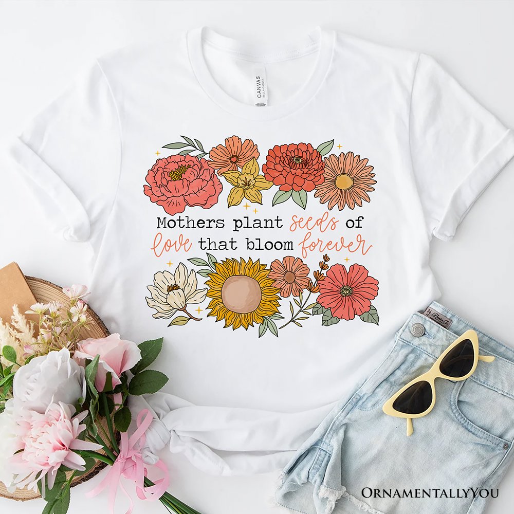 Seeds of Love Mama Floral T-Shirt, White, Natural and Black Retro Tee for Sentimental Mothers