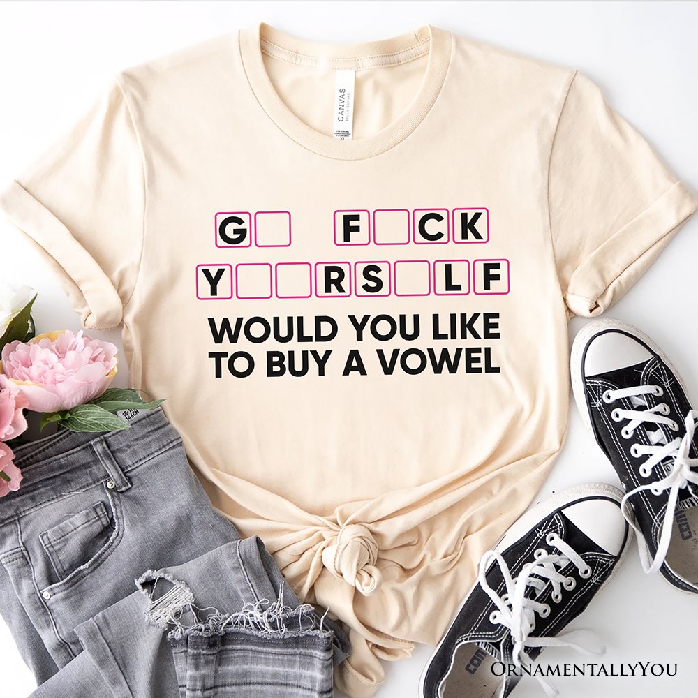 Would You Like To Buy A Vowel Puzzle T-Shirt, Funny Sarcastic White and Natural Tee for Witty Women