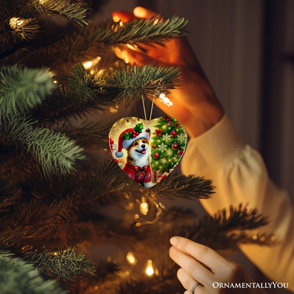 Adorable Welsh Corgi with Santa Hat Ornament, Jolly Christmas for Heartfelt Gift