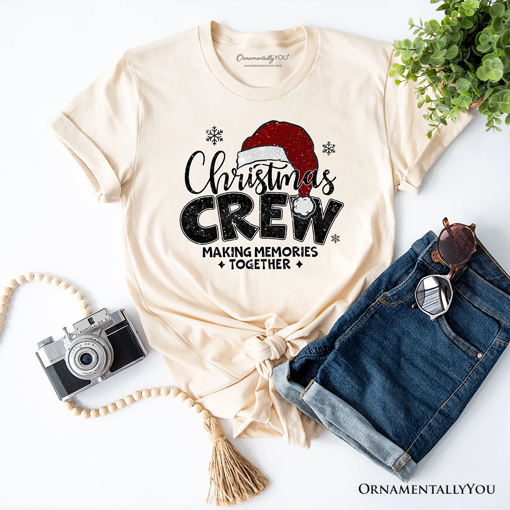 Christmas Crew T‑Shirt, Glitter Santa Hat Tee for Making Memories