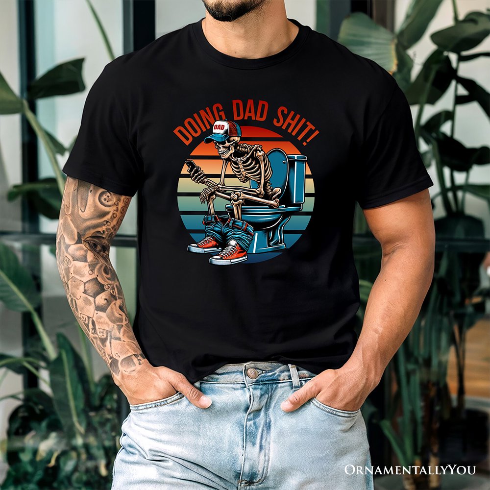 Doing Dad Stuff Skeleton T-Shirt, White and Black Funny Retro Tee for Bold Fathers