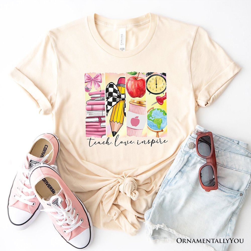 Teach Love Inspire T-Shirt, Retro Brushstroke White, Natural, and Navy Tee for Passionate Teachers