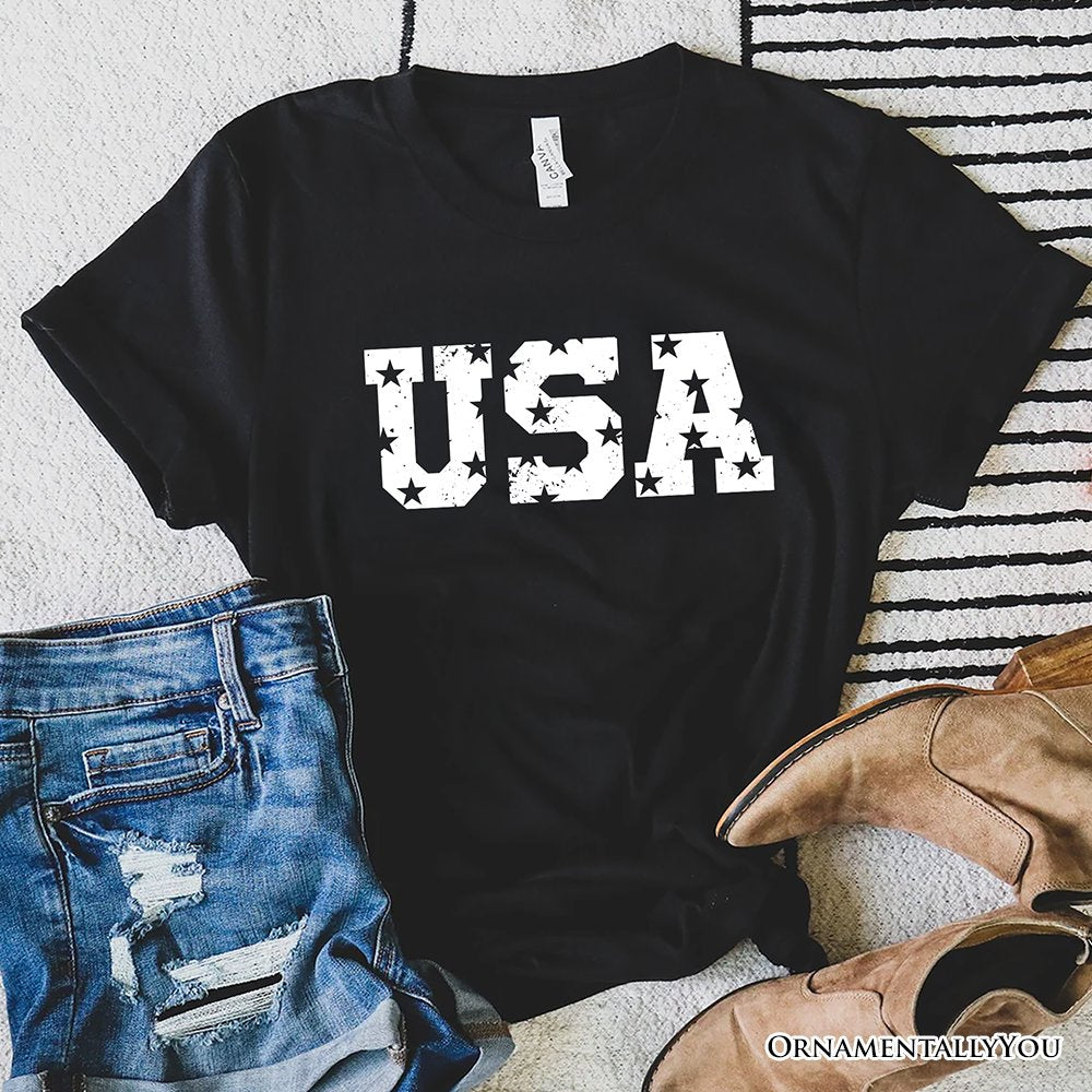 USA Block Letters T-Shirt, Vintage Patriotic Tee for Independence Day