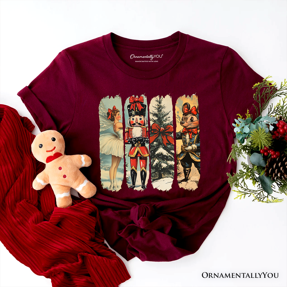 Ballet and Nutcracker Christmas T‑Shirt, Coquette Bow and Mouse Vintage Holiday Tee
