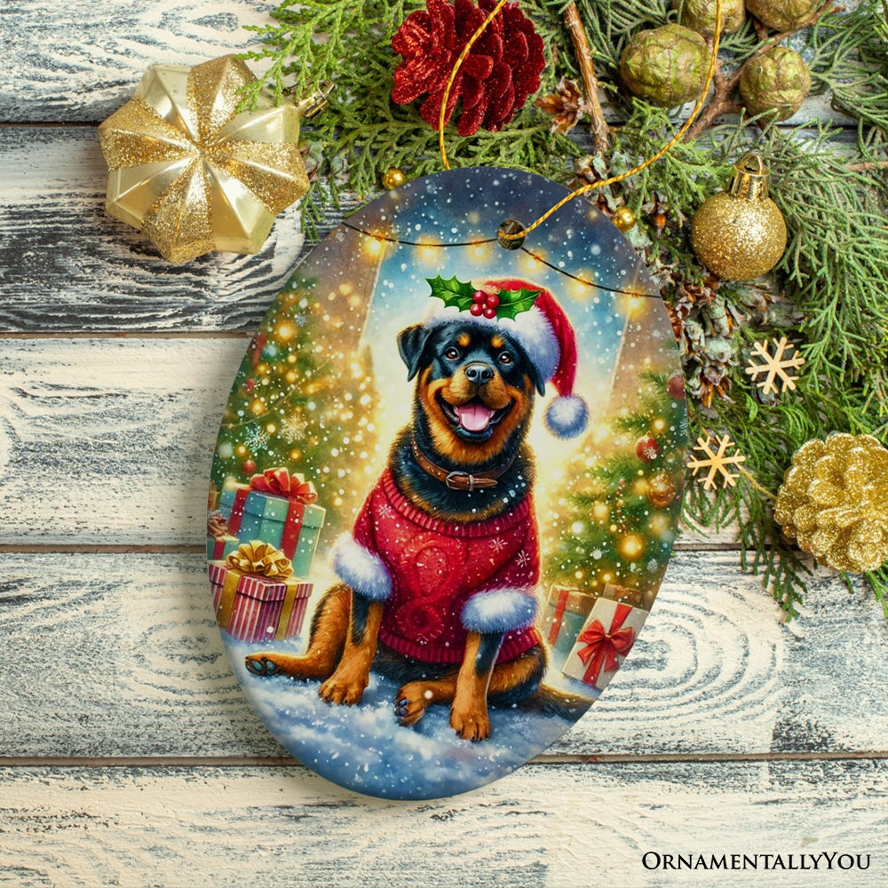 Charming Rottweiler in Festive Attire Ornament, Heartwarming Dog-Themed Christmas Gift Decor