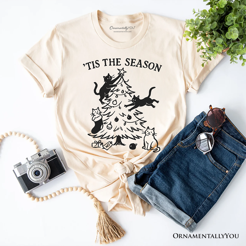 Christmas Tree Killer Cats T‑Shirt, Tis the Season Funny Holiday Tee