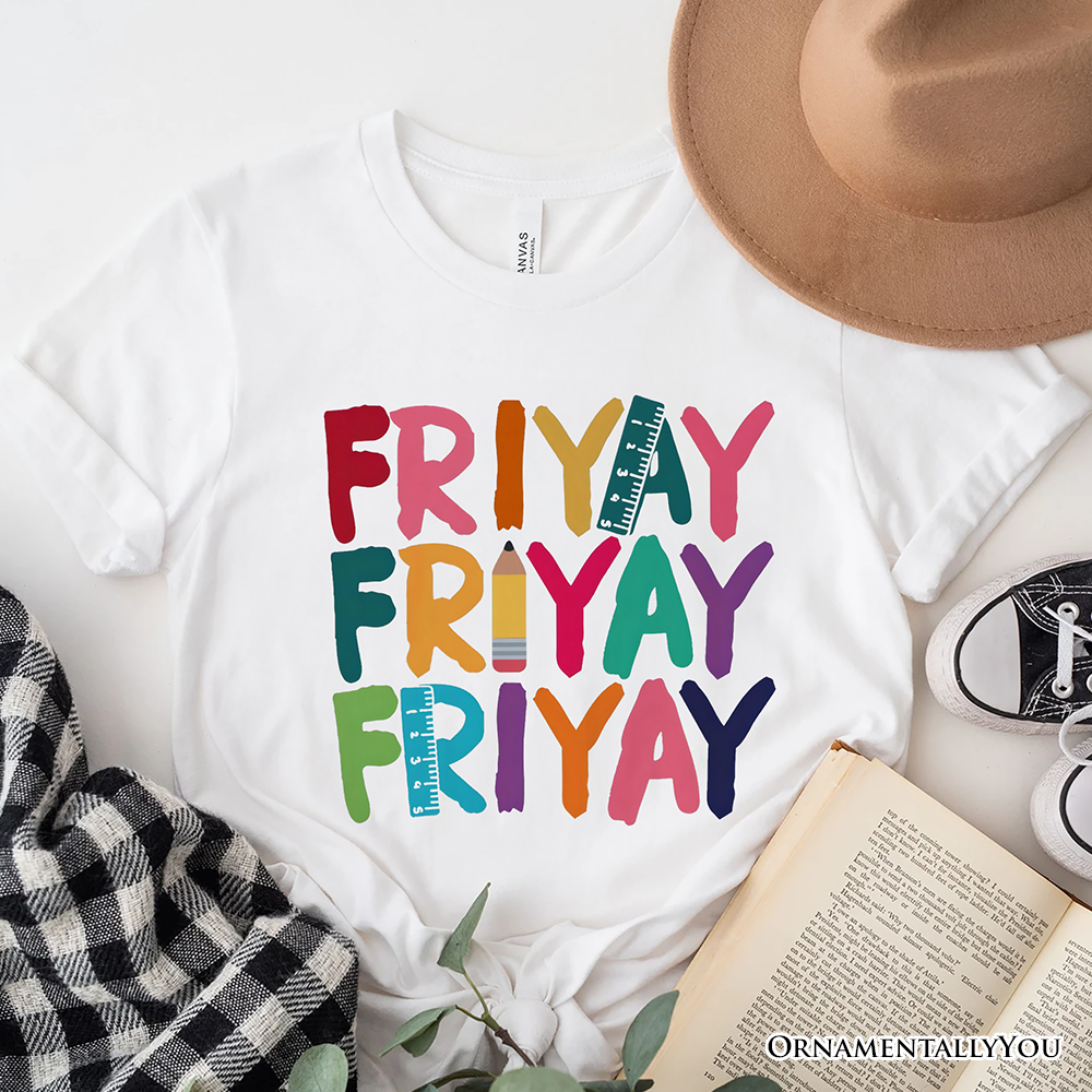 Friday Teacher T-Shirt, Friyay White, Natural, Navy and Black Weekend Vibes Tee