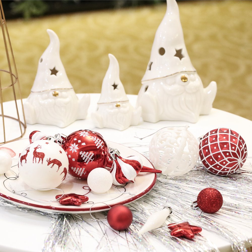 Endearing Prominent Red and White Christmas Ornament Set, Bauble Bundle with Candycane Colors and Patterns 70 Pieces