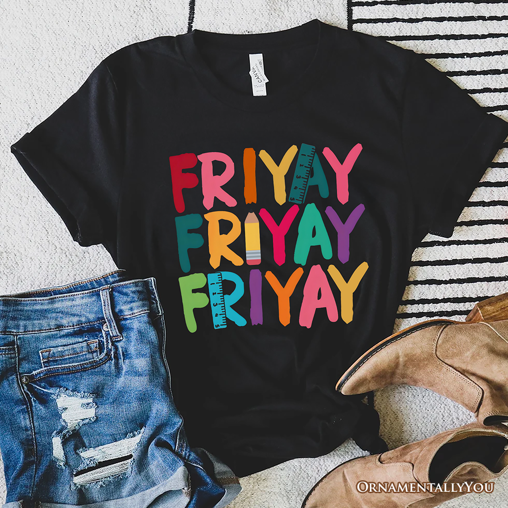 Friday Teacher T-Shirt, Friyay White, Natural, Navy and Black Weekend Vibes Tee