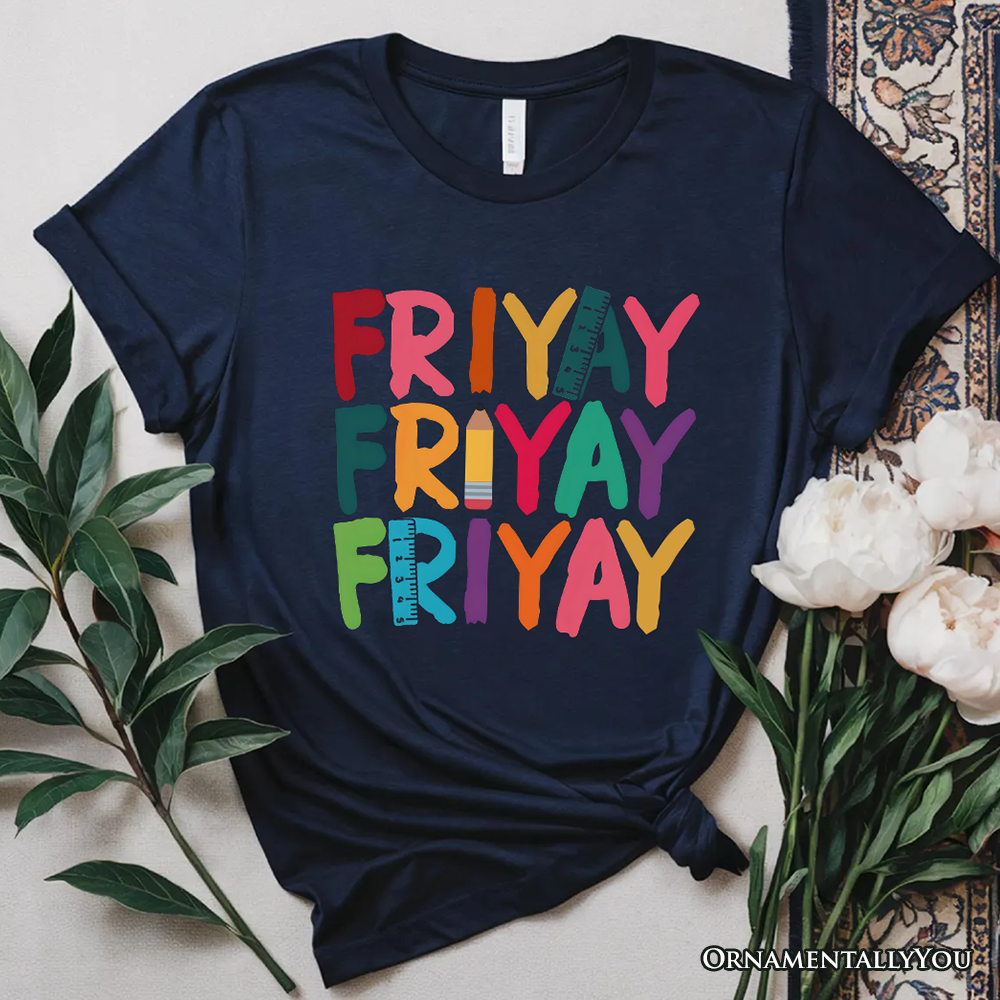 Friday Teacher T-Shirt, Friyay White, Natural, Navy and Black Weekend Vibes Tee