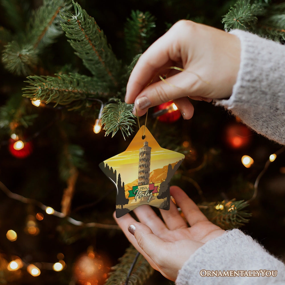 Sunset in Pisa Italy Vintage Art Souvenir Ceramic Christmas Ornament