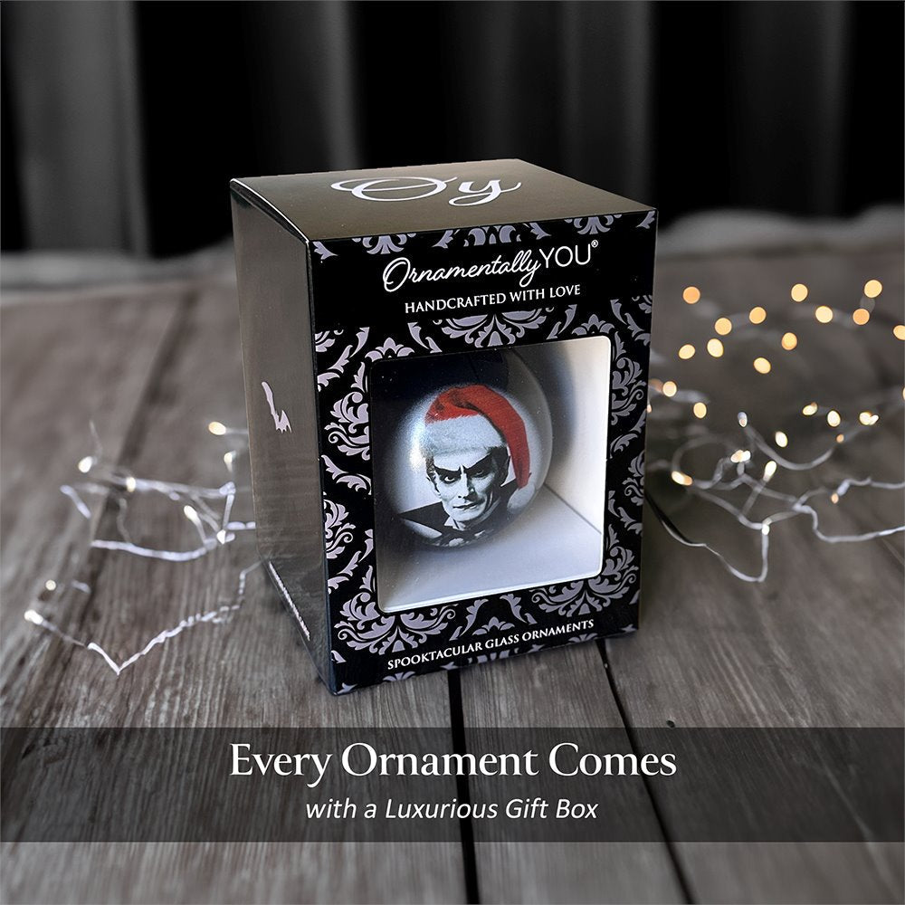Dracula Spooky Christmas Portrait Glass Ornament, Black Horror Halloween Tree Decoration