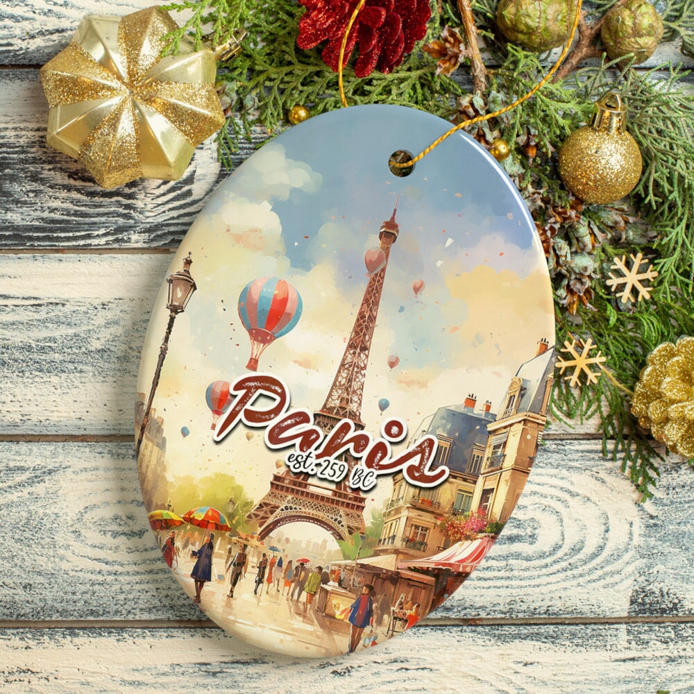 Elegant Watercolor Eiffel Tower Paris Artwork Ornament, France Souvenir