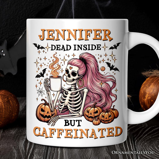 Funny Girl Caffeinated Skeleton, Personalized Halloween Mug For Women