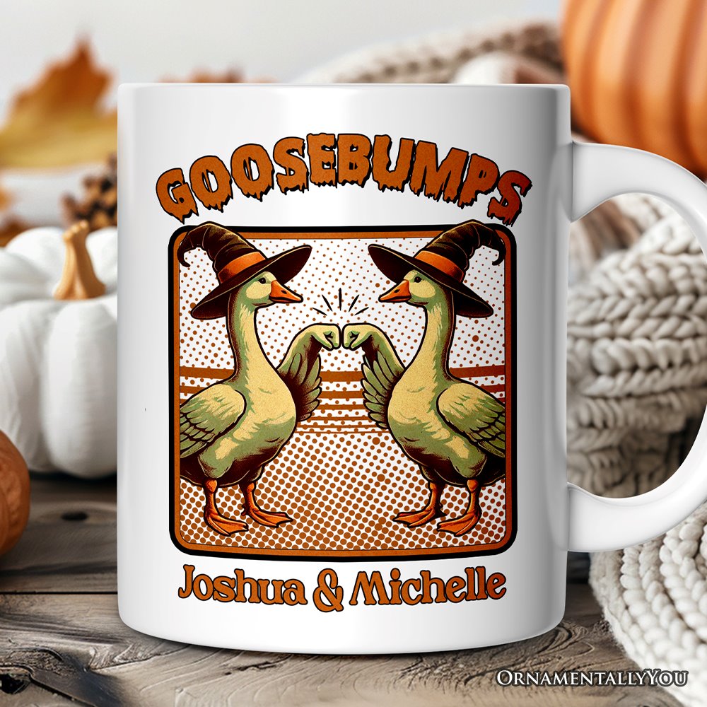 Goosebumps Personalized Mug, Retro Best Friend Halloween Goose Gift with Custom Names