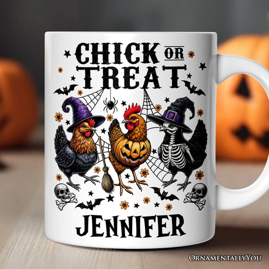Halloween Chickens Personalized Mug, Chick or Treat Funny Farmhouse Custom Gift