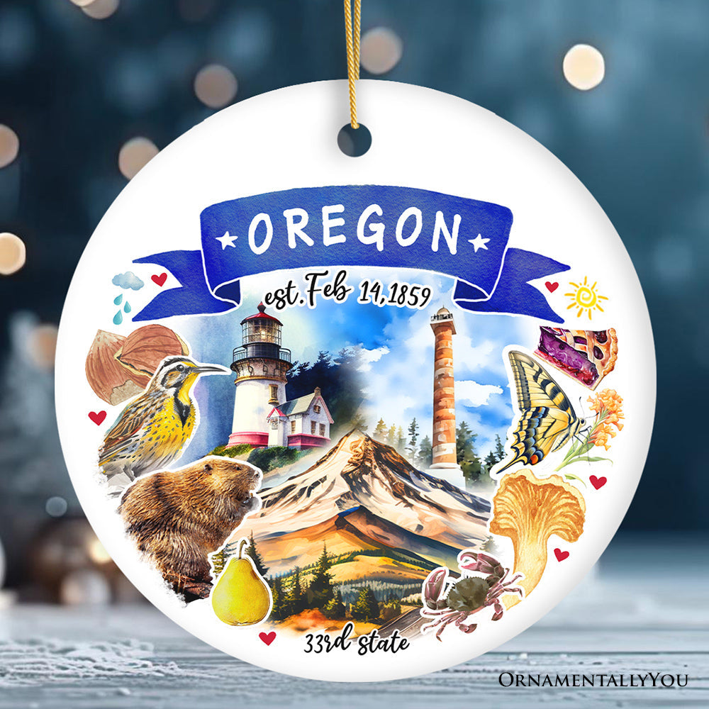 Artistic Oregon State Themes and Landmarks Christmas Ornament