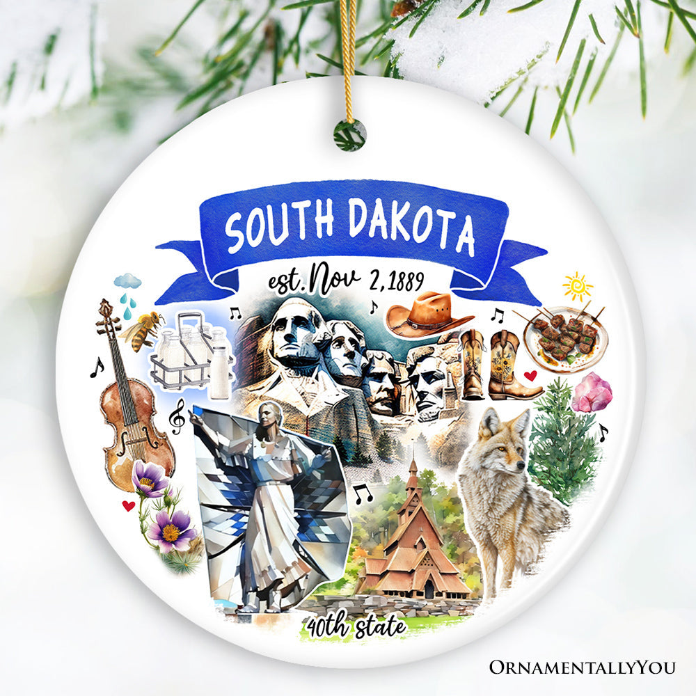 Artistic South Dakota State Themes and Landmarks Christmas Ornament