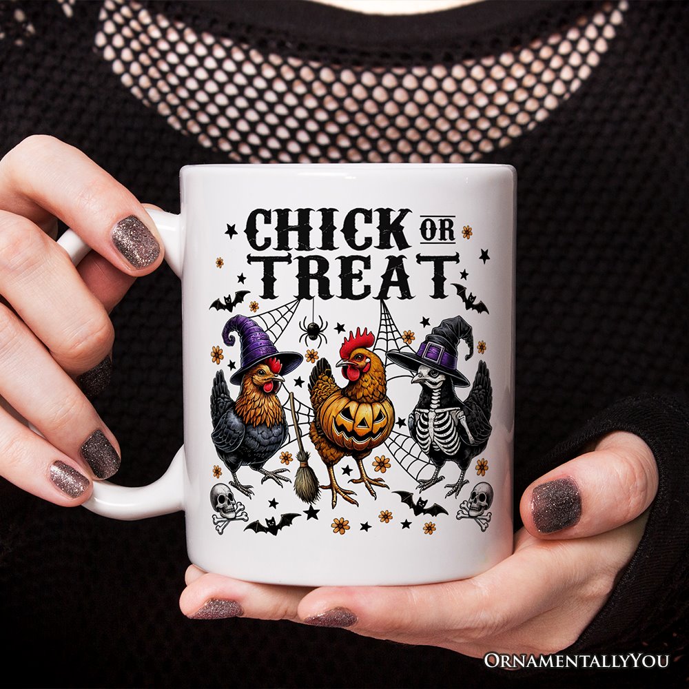 Halloween Chickens Personalized Mug, Chick or Treat Funny Farmhouse Custom Gift