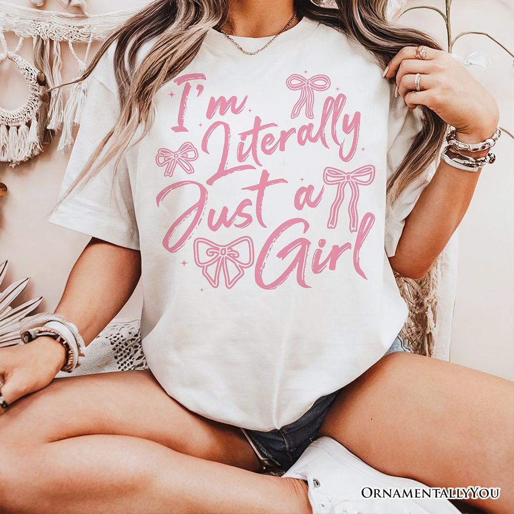 I'm Literally Just a Girl T-Shirt, Trendy White and Black Coquette Bow Tee for Girly Aesthetics