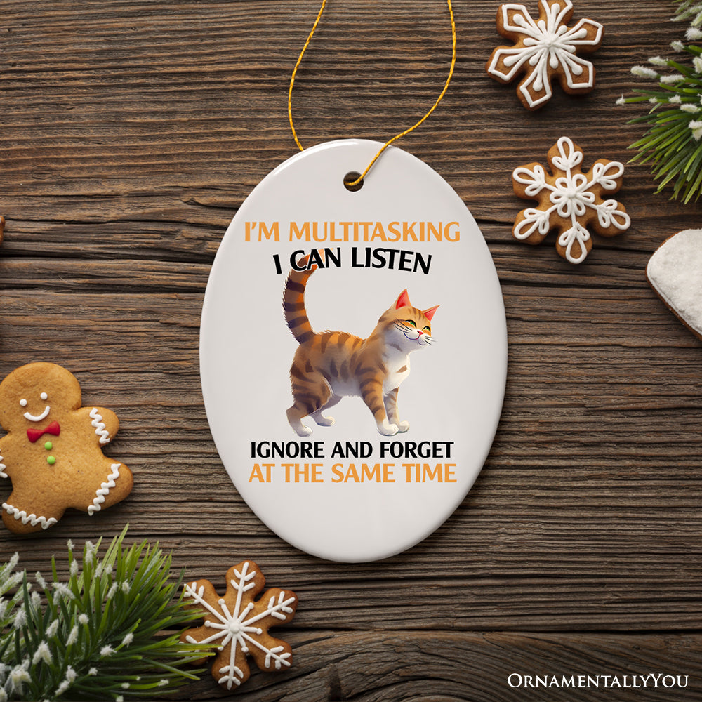 I'm Multitasking Quirky Cat Ornament, Cute and Funny Christmas Gift