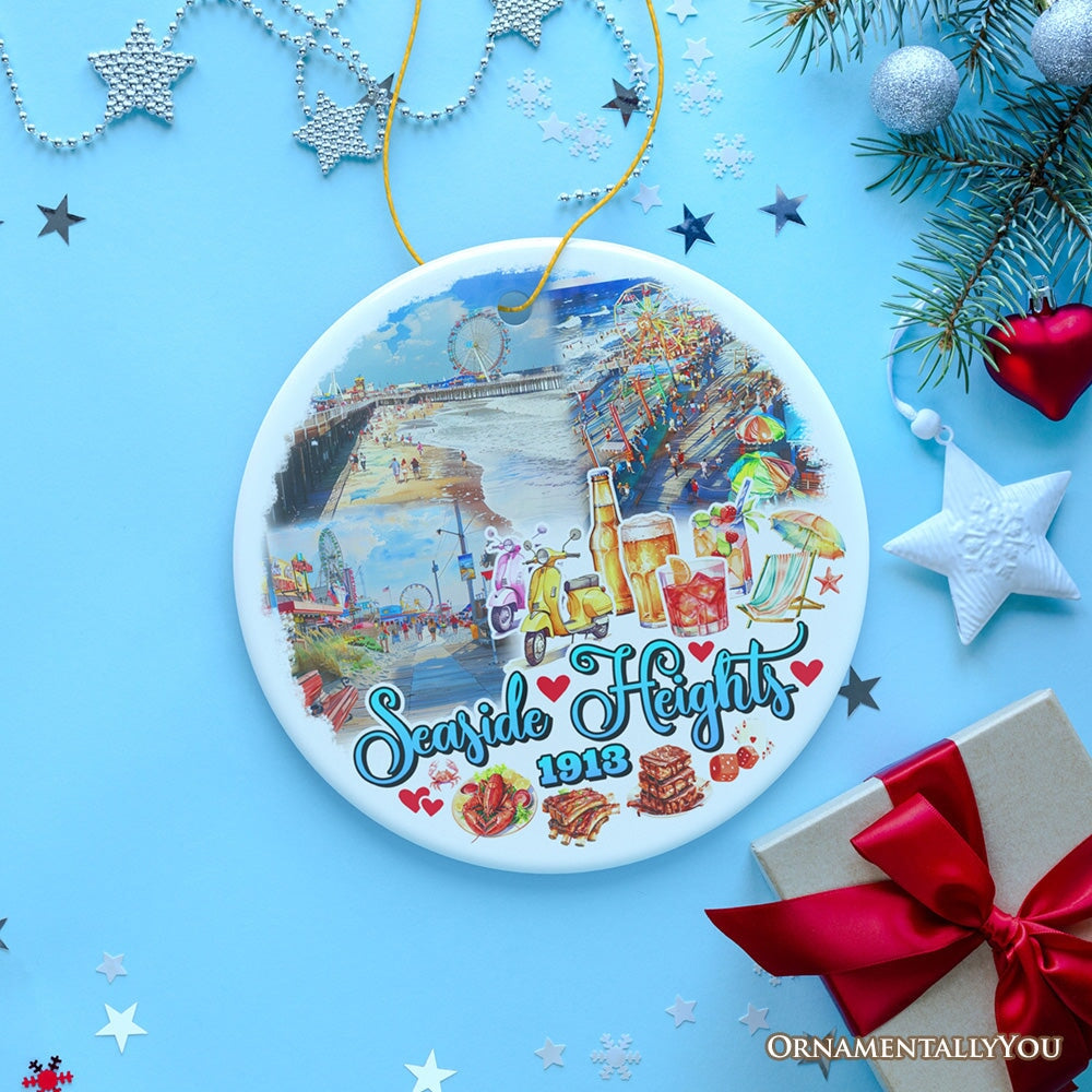 Artistic Lively Seaside Heights Ornament, New Jersey Festive Beach Paradise Christmas Gift and Decor