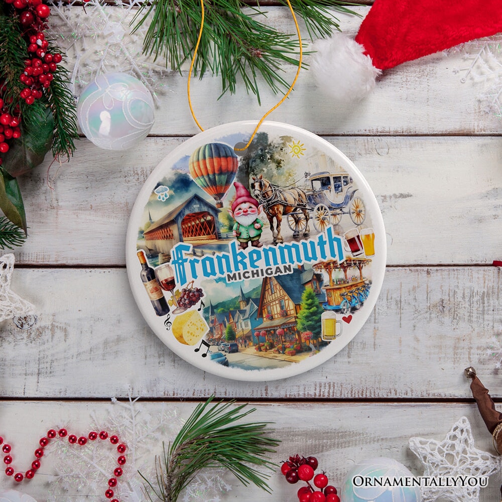 Artistically Vibrant Frankenmuth Ornament, Festive Bavarian Town Michigan Christmas Souvenir and Decor