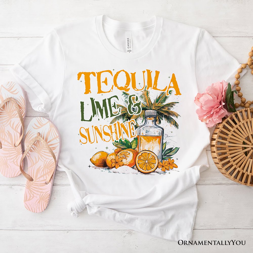 Tequila Lime & Sunshine T-Shirt, Trendy White and Natural Summer Drinking Tee