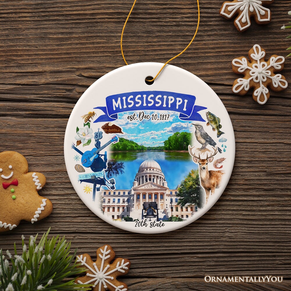 Artistic Mississippi State Themes and Landmarks Christmas Ornament