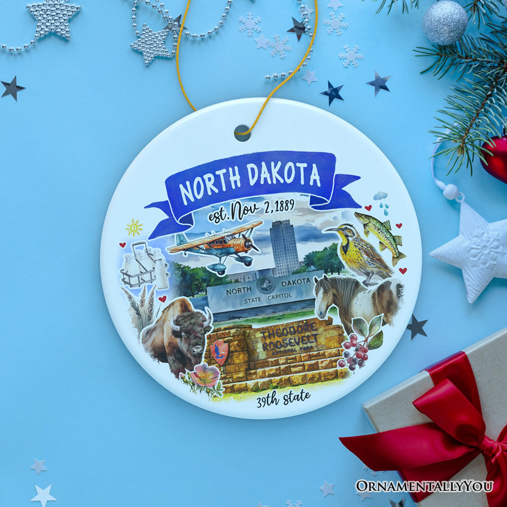 Artistic North Dakota State Themes and Landmarks Christmas Ornament