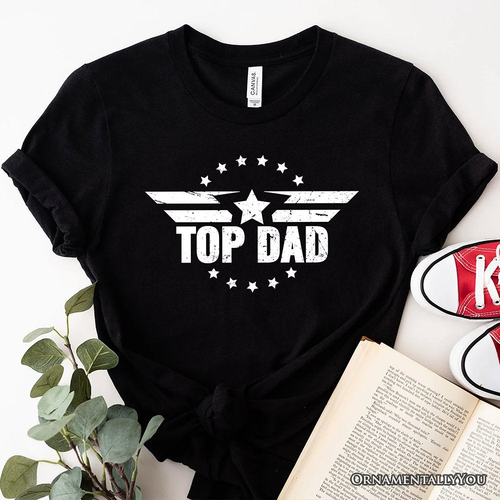 Top Dad Military Star T-Shirt, White and Black Patriotic Tee for Heroic and Proud Fathers