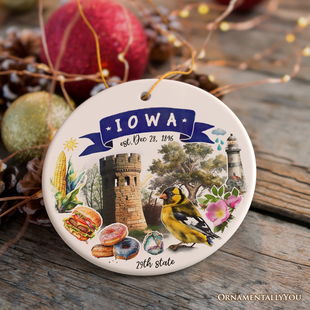 Artistic Iowa State Themes and Landmarks Christmas Ornament