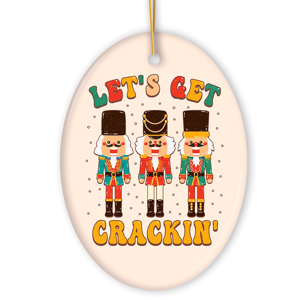 Groovy Let’s Get Crackin’ Retro Christmas Ornament with Nutcracker Art