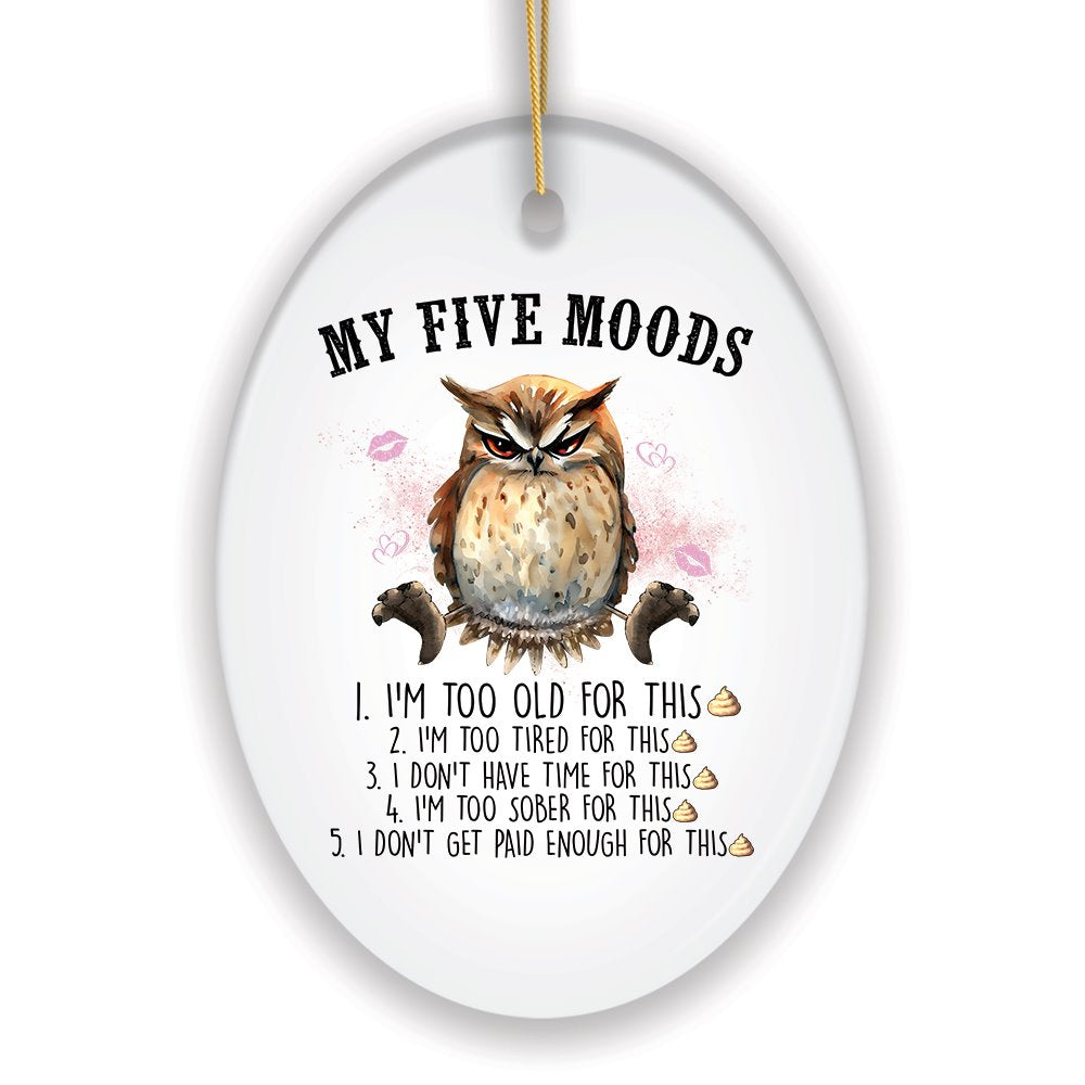 My Five Moods Quirky Owl Ornament, Cute and Funny Christmas Gift