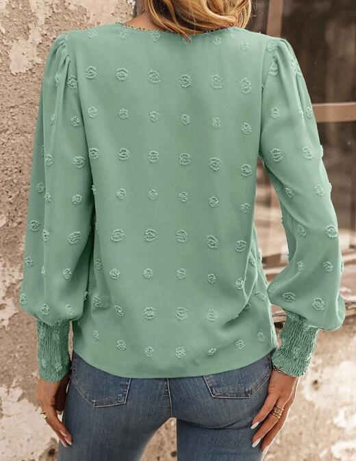 Swiss Dot Lantern Sleeve Blouse