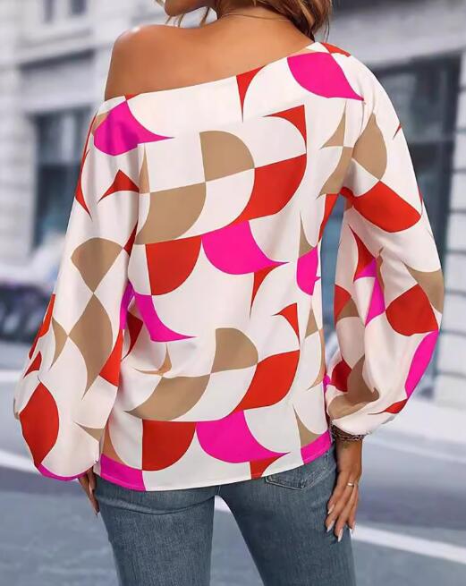 Geometric Print Lantern Sleeves Top