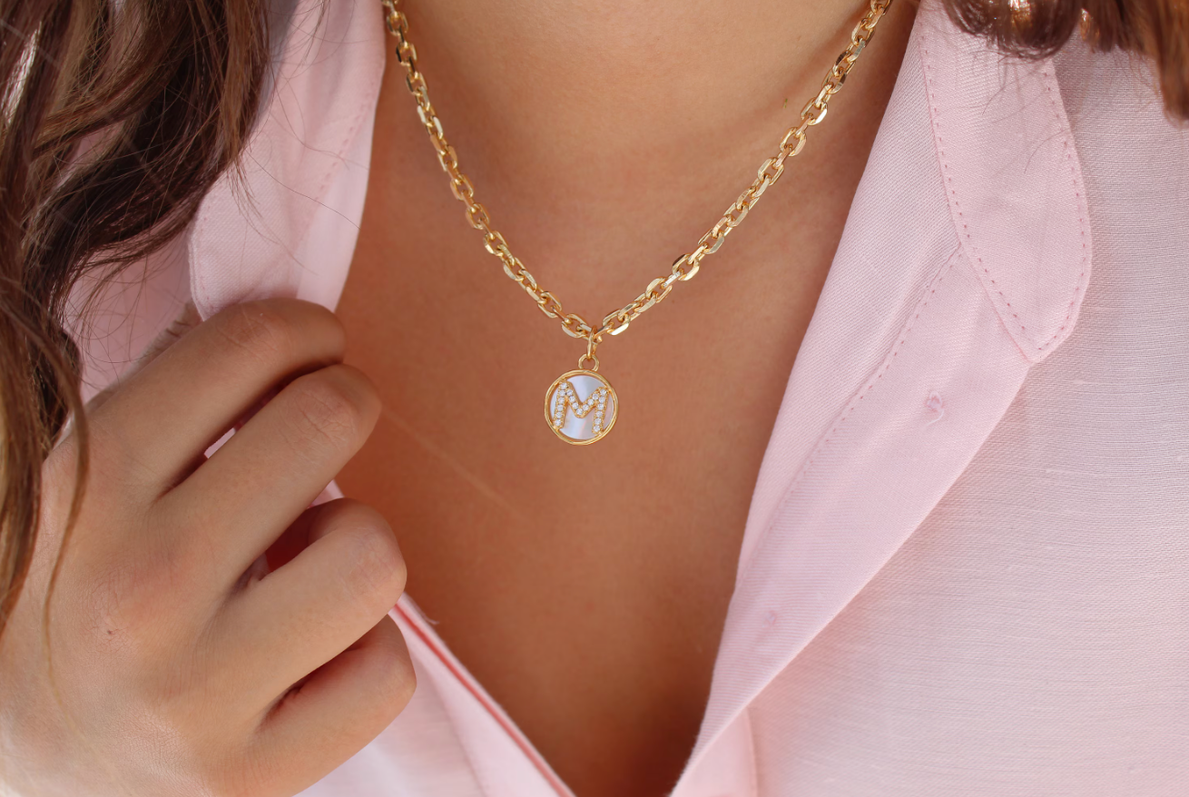 Gold Mother of Pearl Initial Letter Necklace
