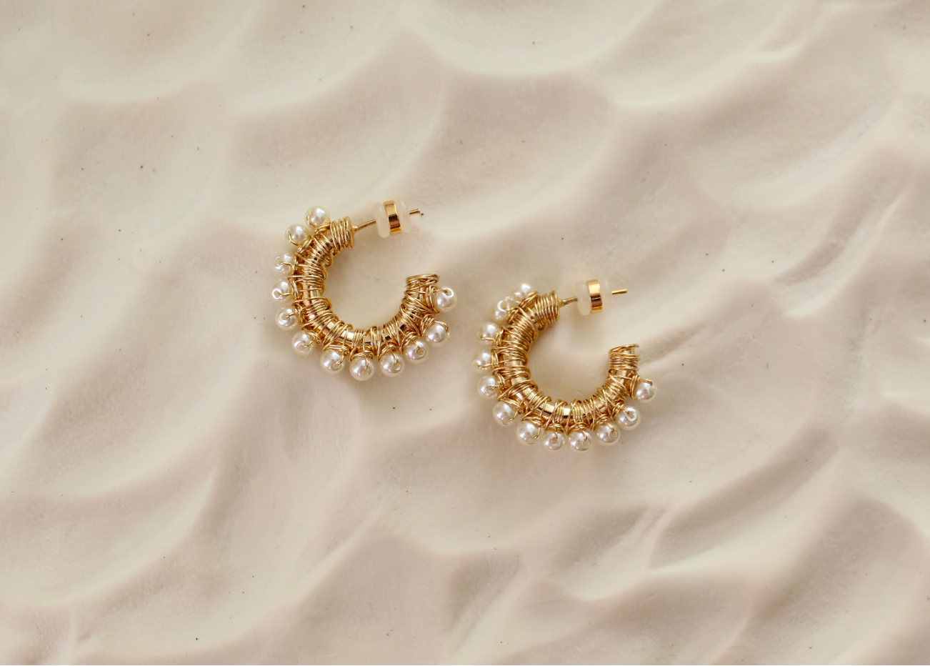 Pearl Wire Wrapped Gold Hoop Earrings & Pearl Ear Cuffs