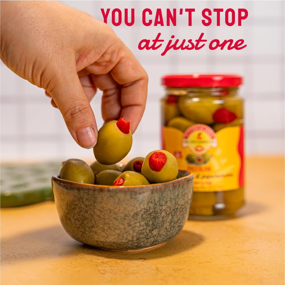 TuttoCalabria, PiccOliva Green Olives Stuffed with Whole Calabrian Chili Pepper, 10 oz (285 g)