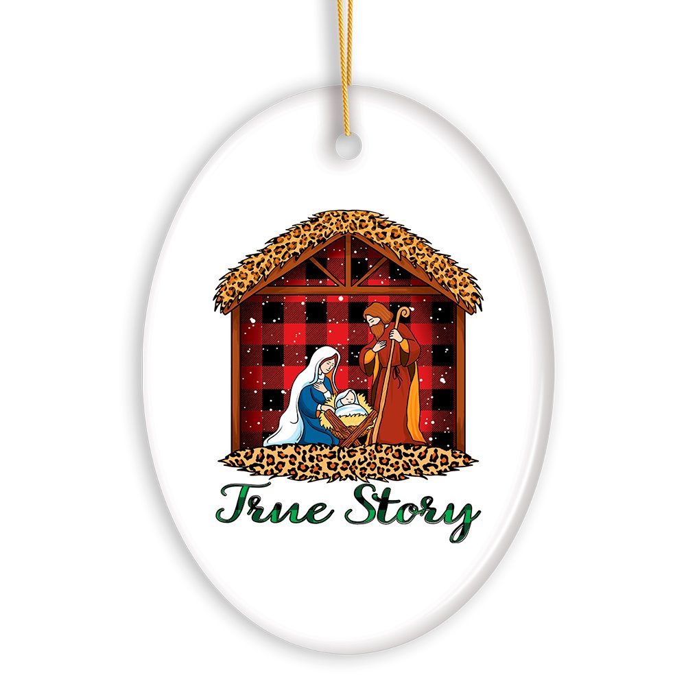 True Story Nativity Plaid Birth of Christ Ornament