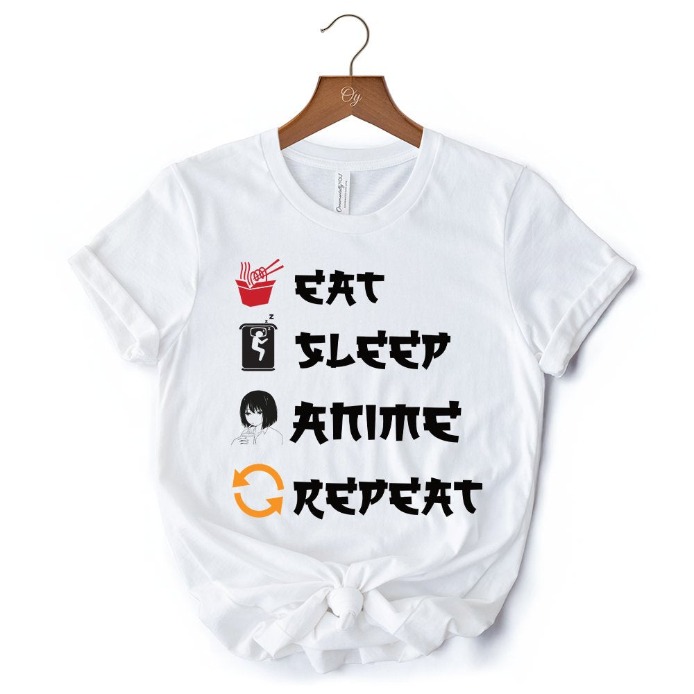 Eat Sleep Anime Repeat T-Shirt, Funny White Tee For Anime Lover