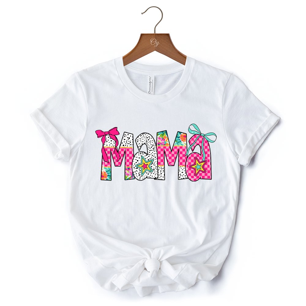 Preppy Pink Mama Coquette T-Shirt, Retro White and Black Tee for Trendy and Stylish Moms