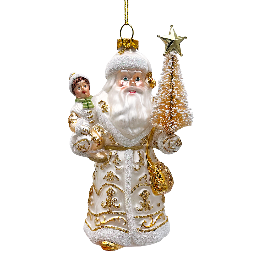 Radiant Gold Santa Claus Glass Christmas Ornament, Holiday Tree Decoration