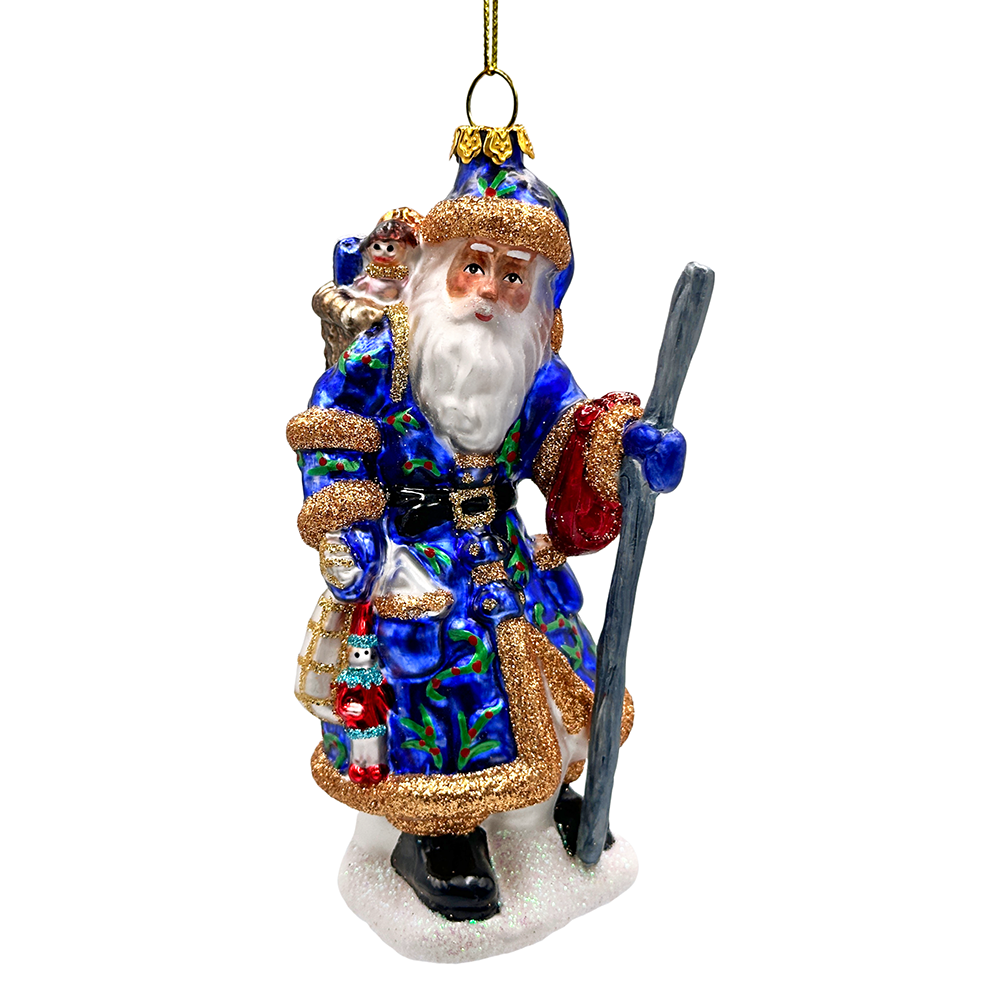 Victorian Vagabound Santa Claus Glass Christmas Ornament, Purple Tree Decor
